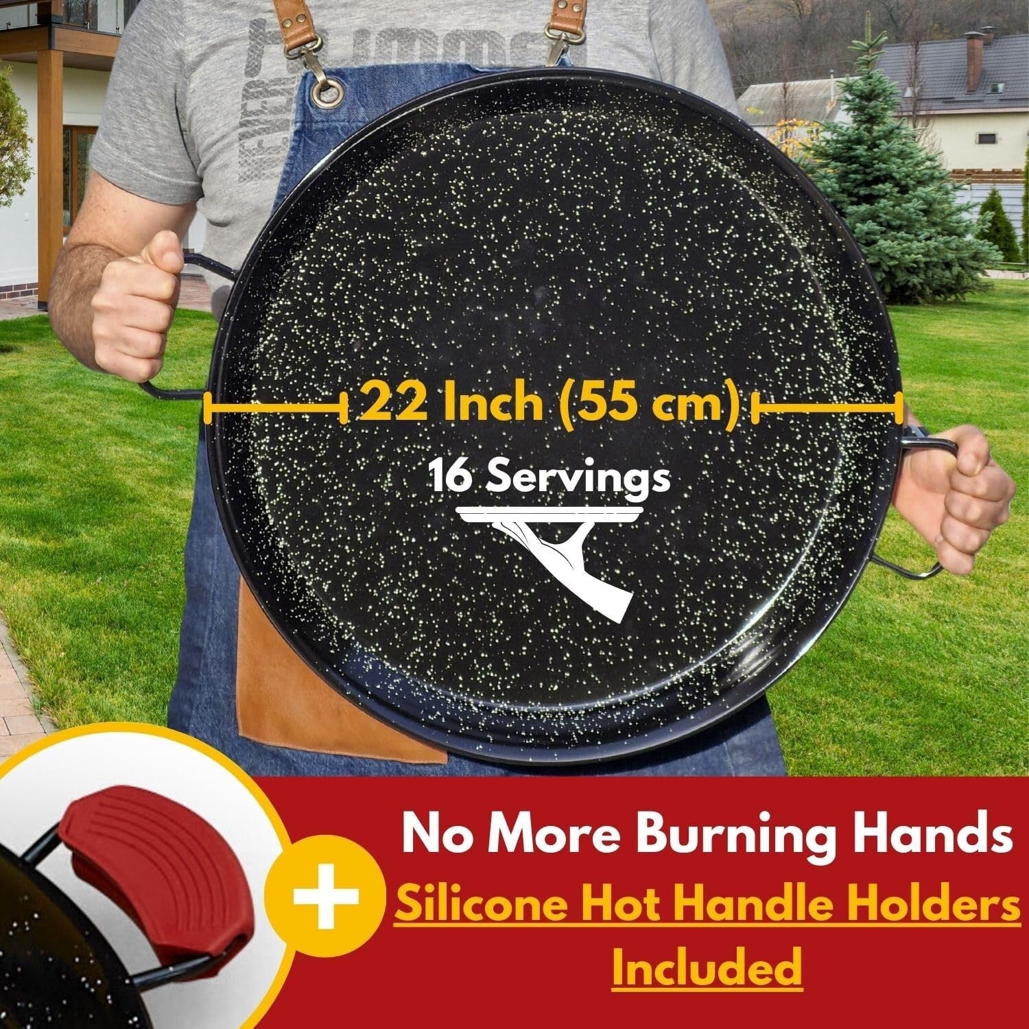 Easy-Clean 22 Inch Enameled Paella Skillet for Large Gatherings & Outdoor Feasts