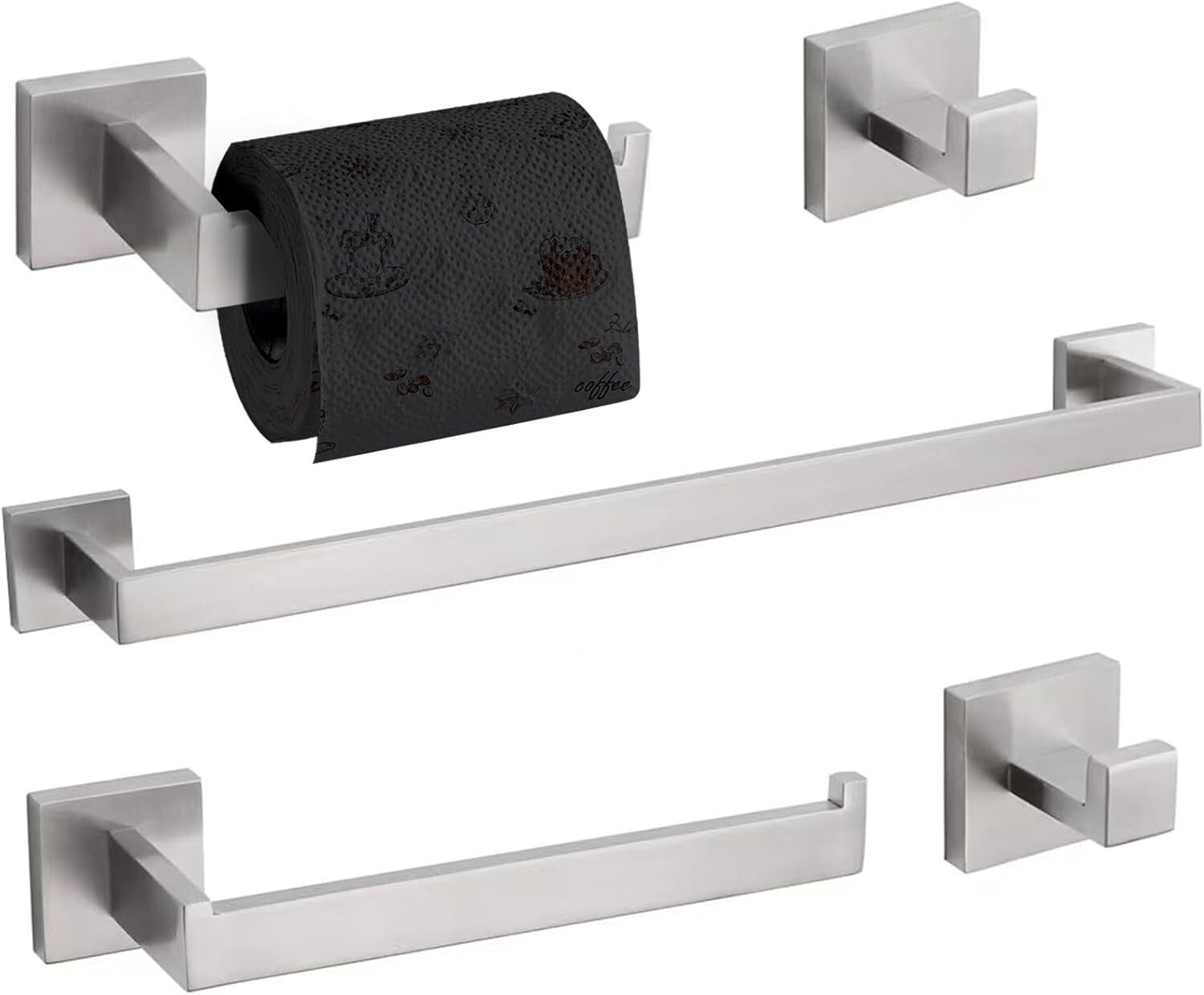 All-in-One Brushed Nickel Bathroom Accessories - 5-Piece Set for Stylish Spaces