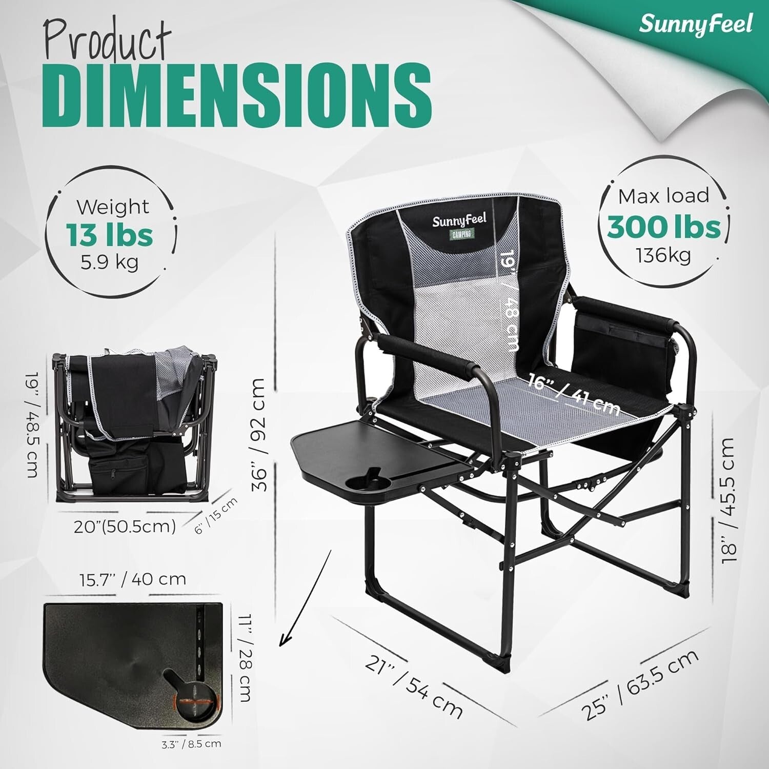 Durable Camping Directors Chair with Side Table and Multi-Pockets - Easy Setup