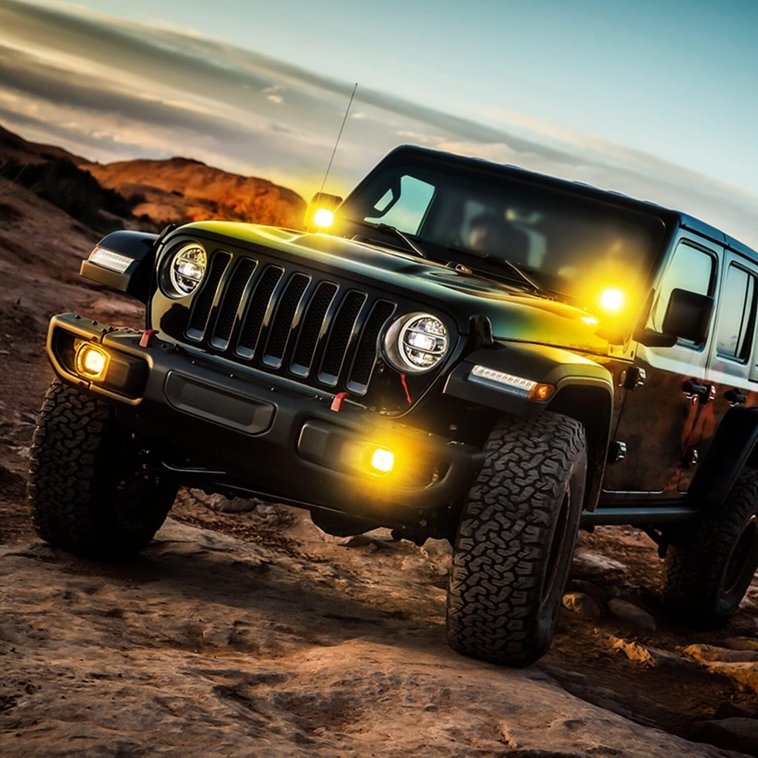 Rugged 4-Inch Amber LED Flood Spot Pods - Dual Beam Light with Harness