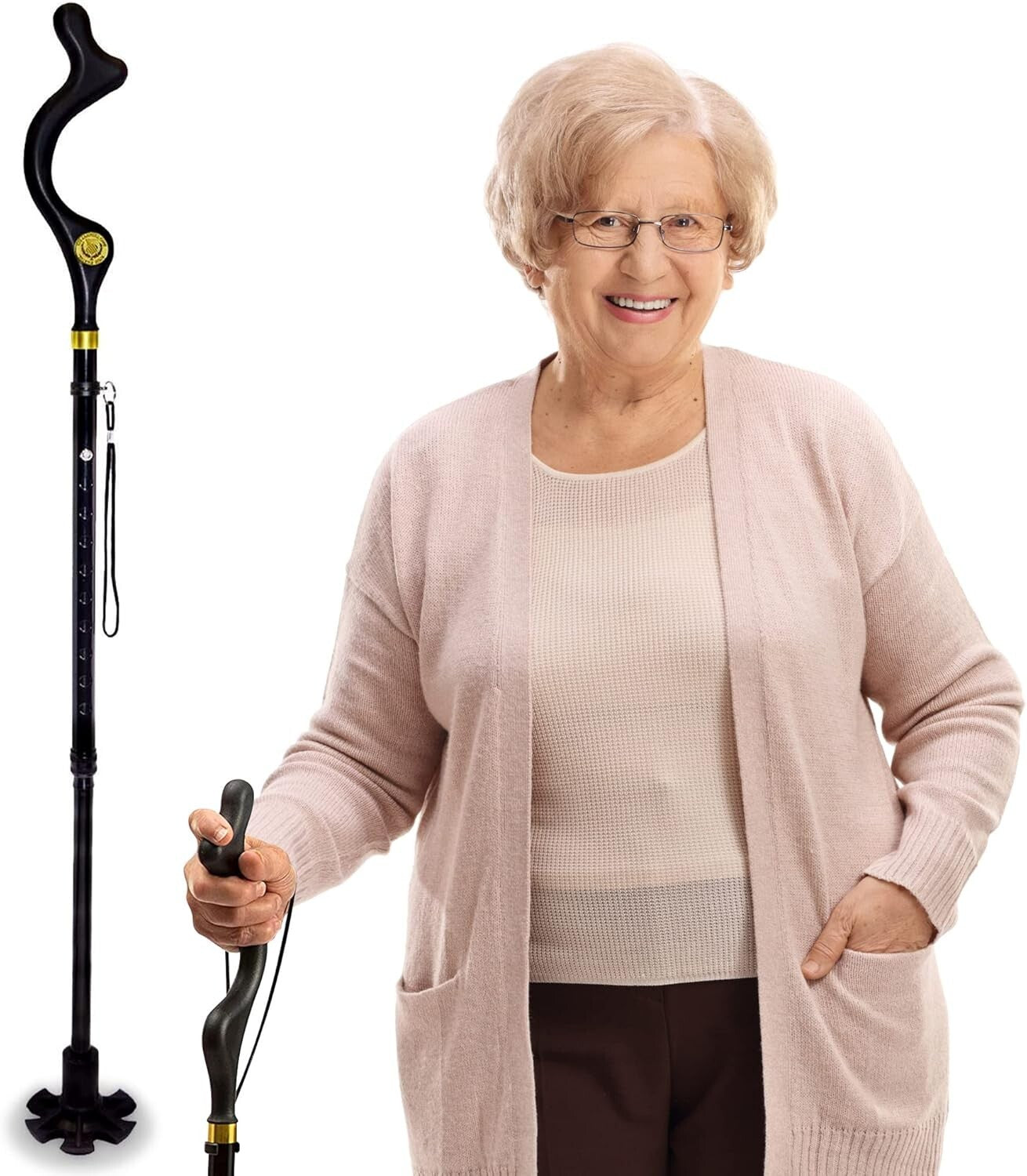 Ergonomic Folding Walking Cane for Seniors - Adjustable Height 40-49 Inches