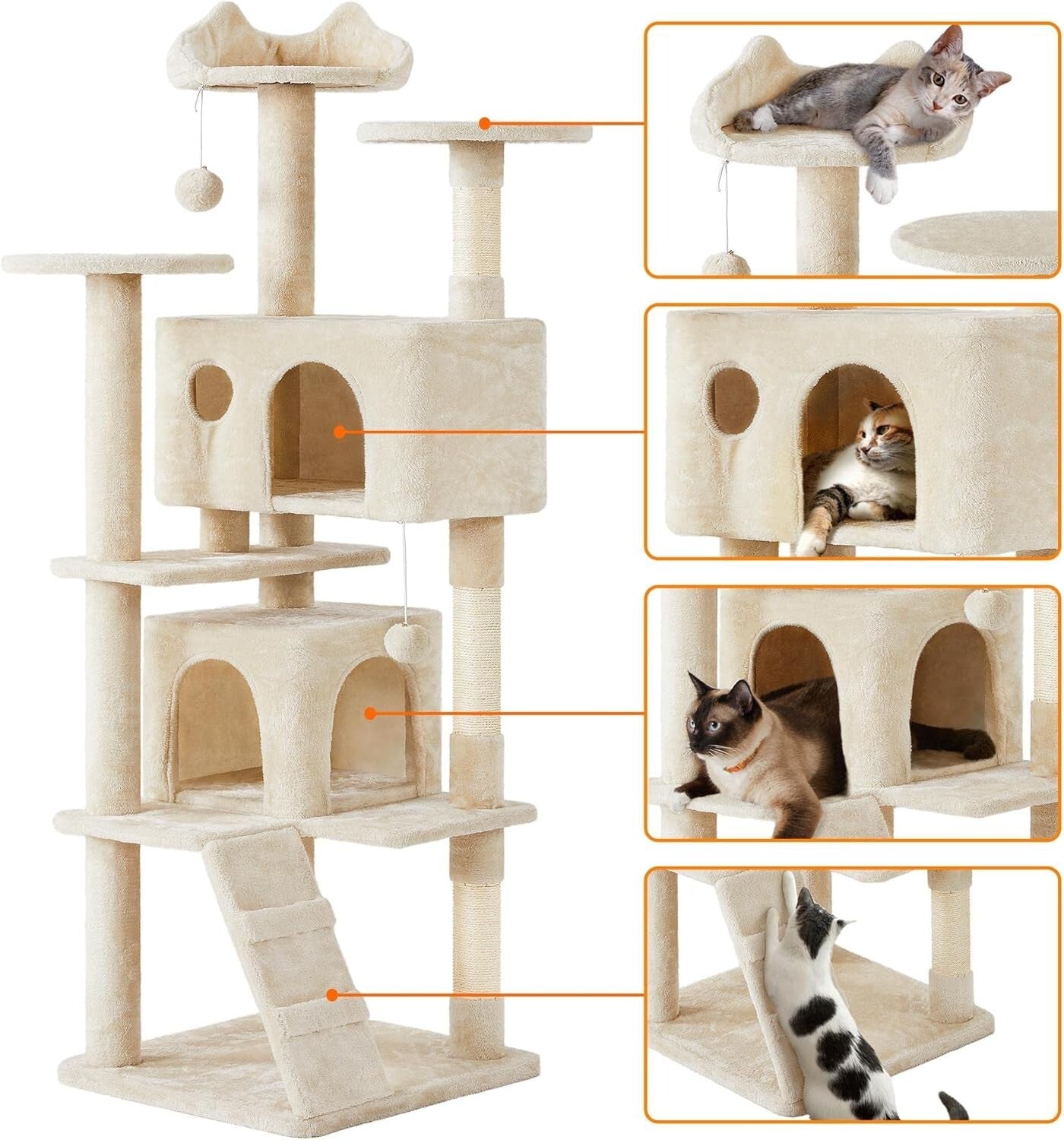 Durable 70in Cat Tree for Indoor Cats with Scratching Posts & Fun Accessories