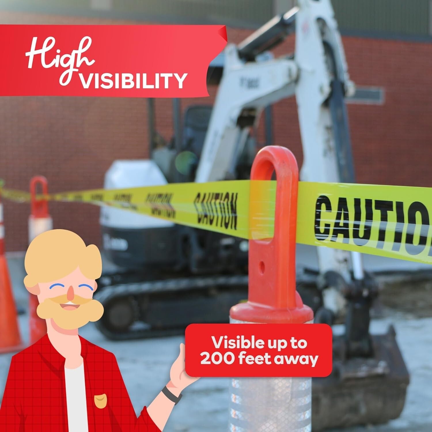 Durable Yellow Caution Tape Roll, 3 in x 1000 ft 6-Pack for Safety and Warnings