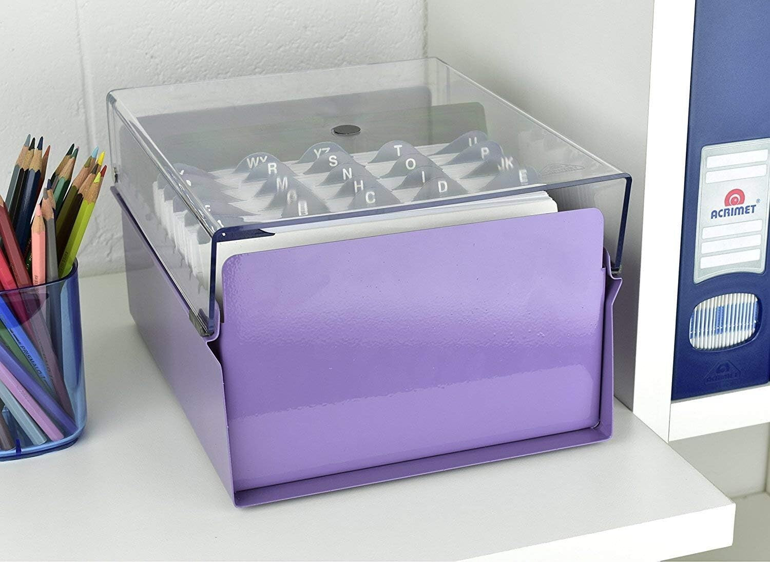 5x8 Heavy Duty Index Card Box - Purple with Crystal Lid for Organized Storage