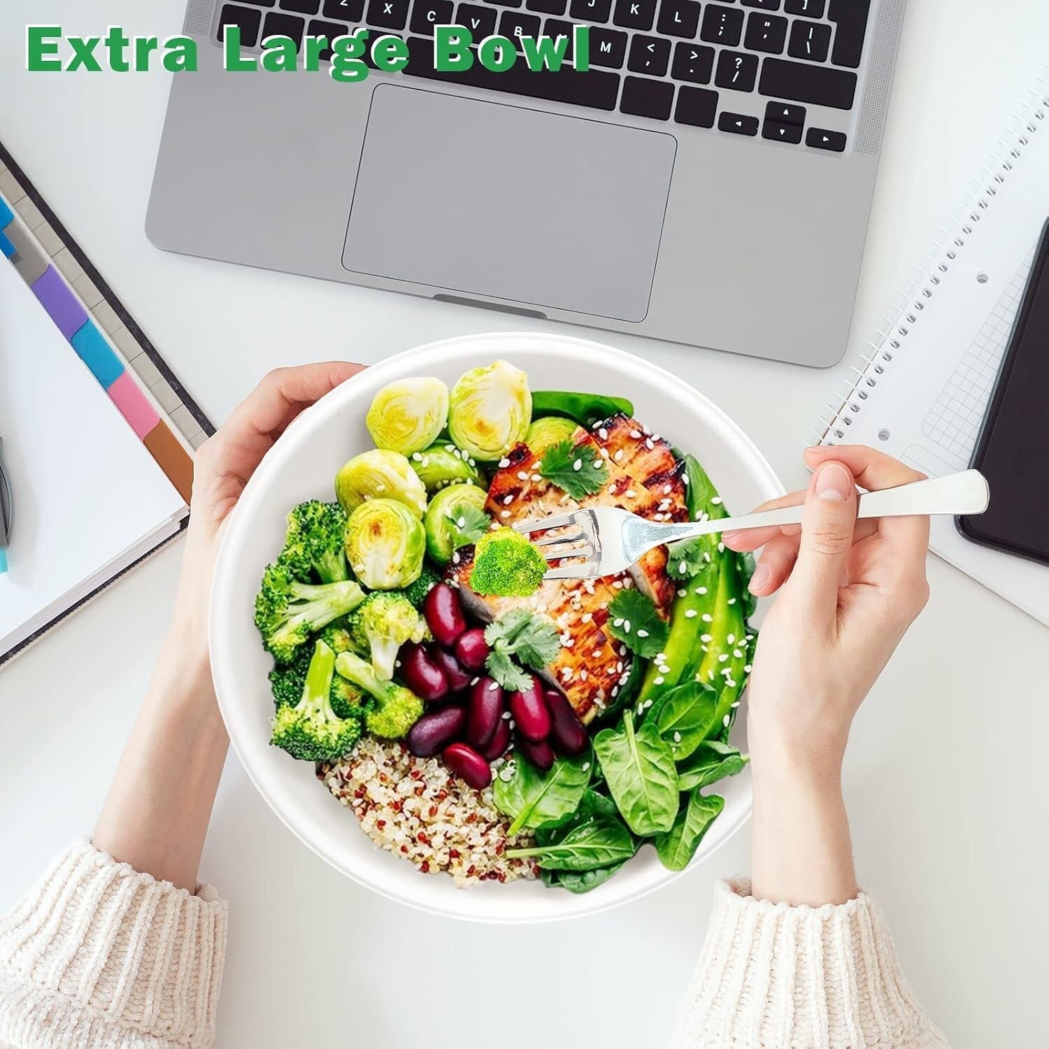 Eco-Friendly 40oz Sugarcane Bowls - 100 Pack Biodegradable Disposable Dining