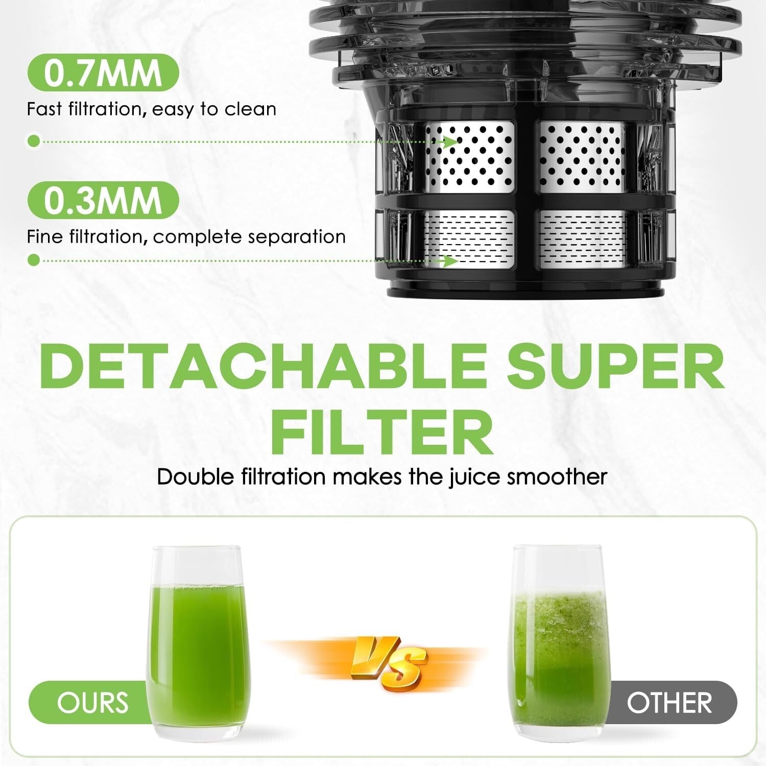 Compact Masticating Juicer - 5.8" Feeding Chute, High Juice Yield & Quiet Motor