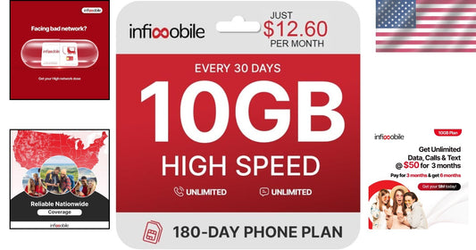 $12.60/Month SIM Card: 6-Month Prepaid Plan with Unlimited Talk & 10GB Data