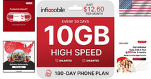 Load image into Gallery viewer, $12.60/Month SIM Card: 6-Month Prepaid Plan with Unlimited Talk &amp; 10GB Data