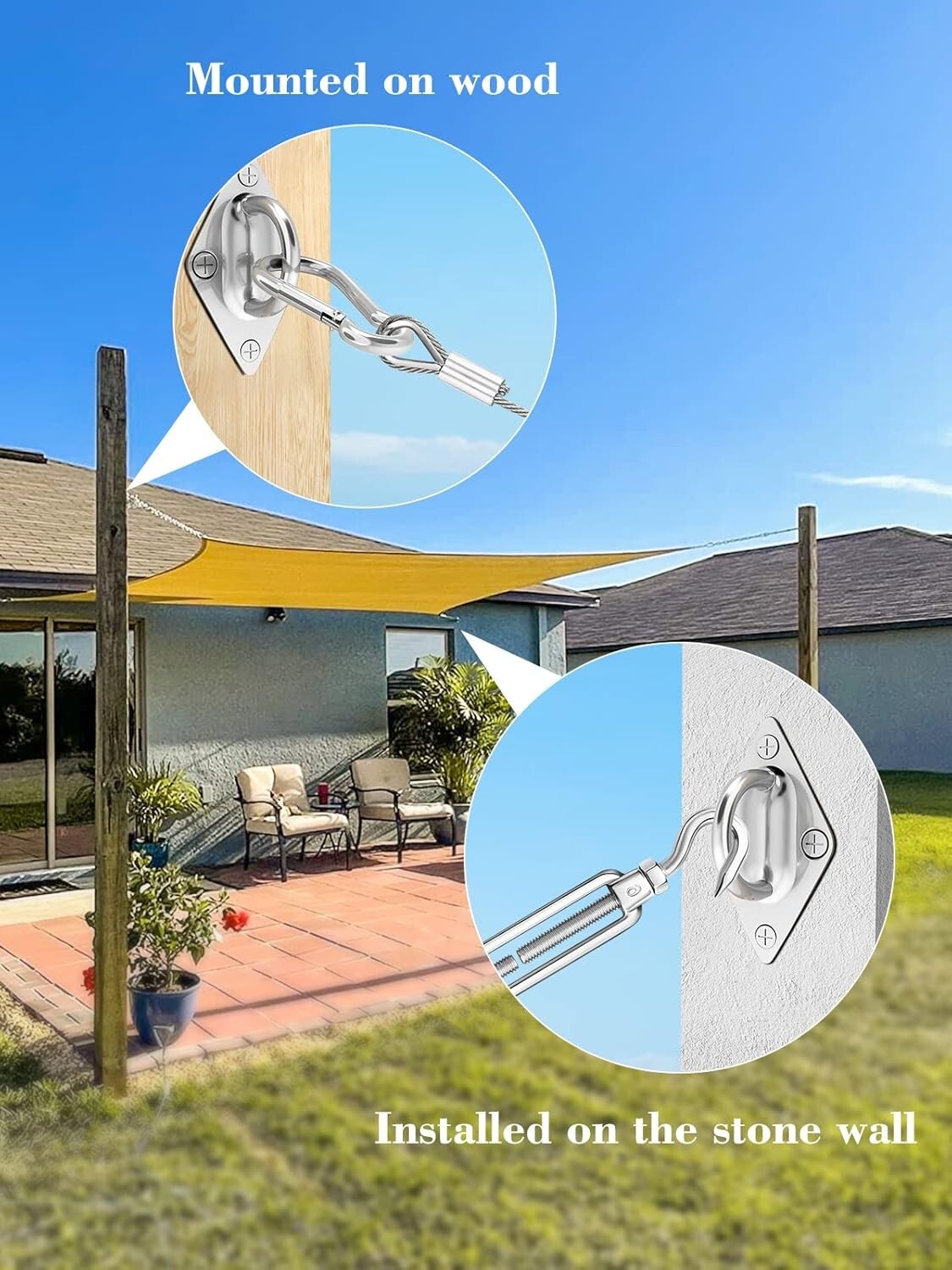 All-in-One Rectangle and Triangle Sun Shade Installation Kit with 5" Turnbuckles