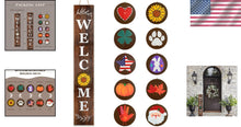 Load image into Gallery viewer, Charming 3.9ft Leaning Welcome Sign with 10 Seasonal Icons - Handmade Decor