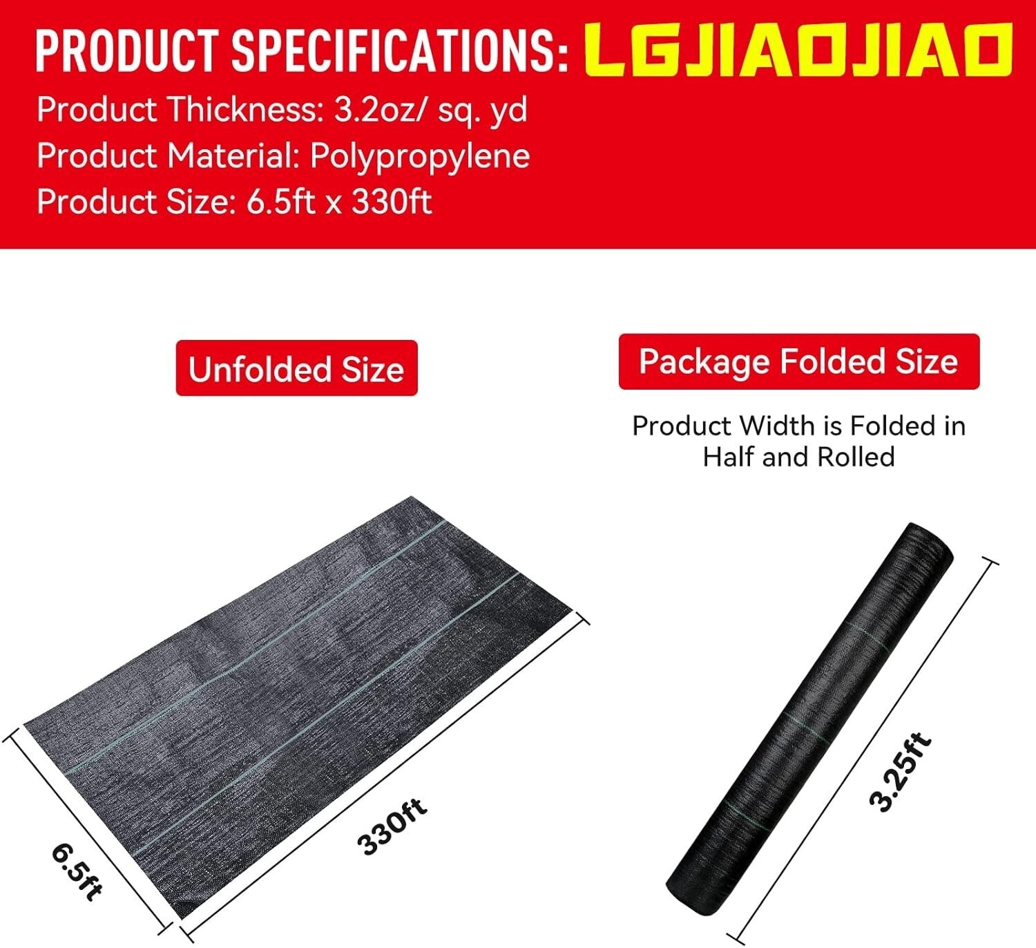 6.5ft Wide Geotextile Weed Control Fabric - Durable, Easy Install Landscape Mat