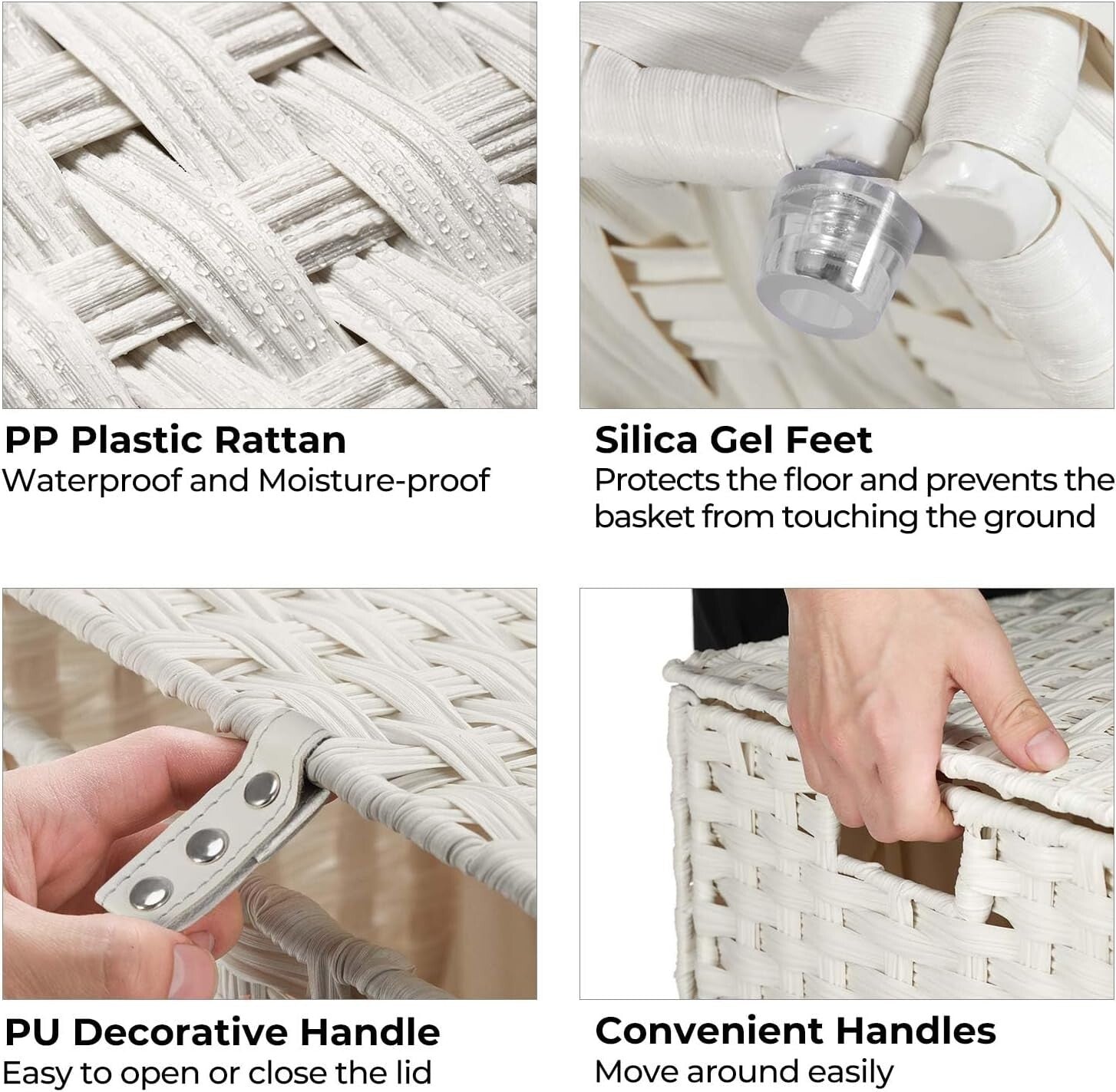 Moisture-Resistant 60L Rattan Laundry Basket with Lid & 4 Bundle Essentials