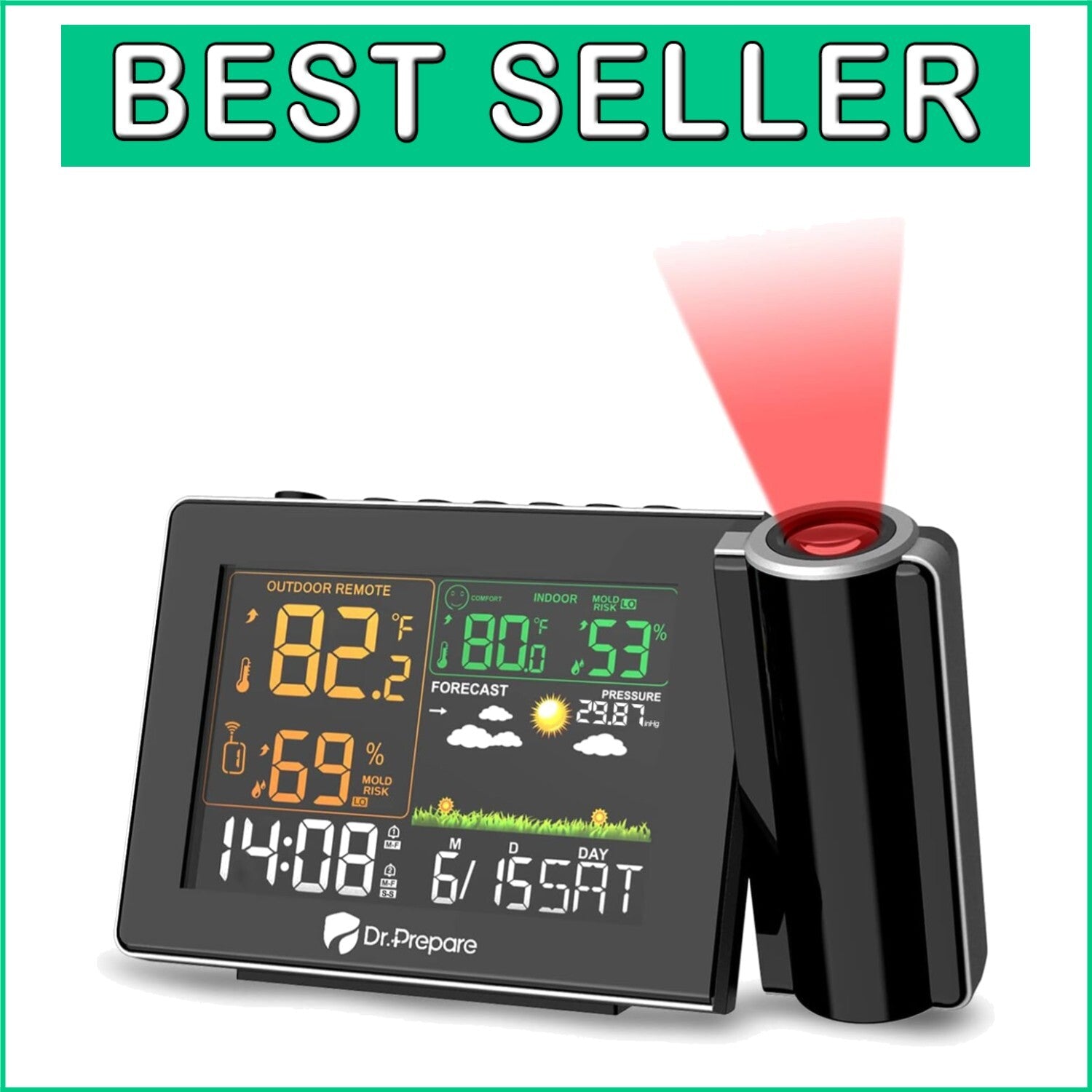 180° Adjustable Projection Alarm Clock with Wireless Temperature Monitor