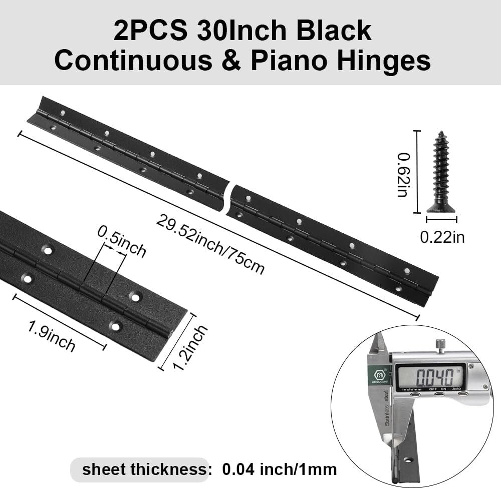 Versatile 30 Inch Stainless Steel Continuous Hinges - Black, 2 Pack Available