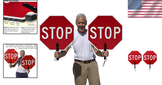 Reflective Handheld STOP Paddle Sign 18x18 for Traffic Control - Durable & Safe