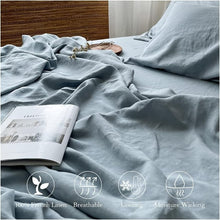 Load image into Gallery viewer, Luxurious 100% Pure Flax Linen Bed Sheet Set in Dusty Blue - Queen Size 4-Pcs