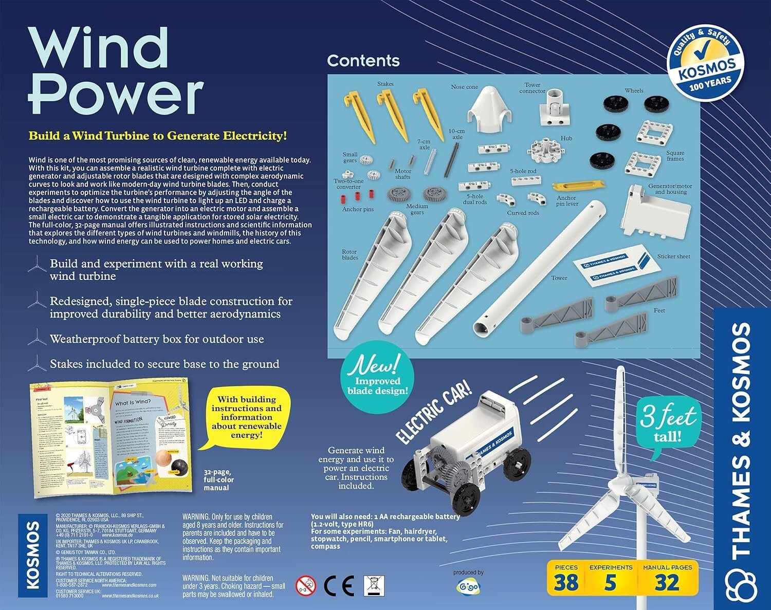STEM Wind Power V4.0 Kit: Build a 3ft Wind Turbine, Explore Renewable Energy