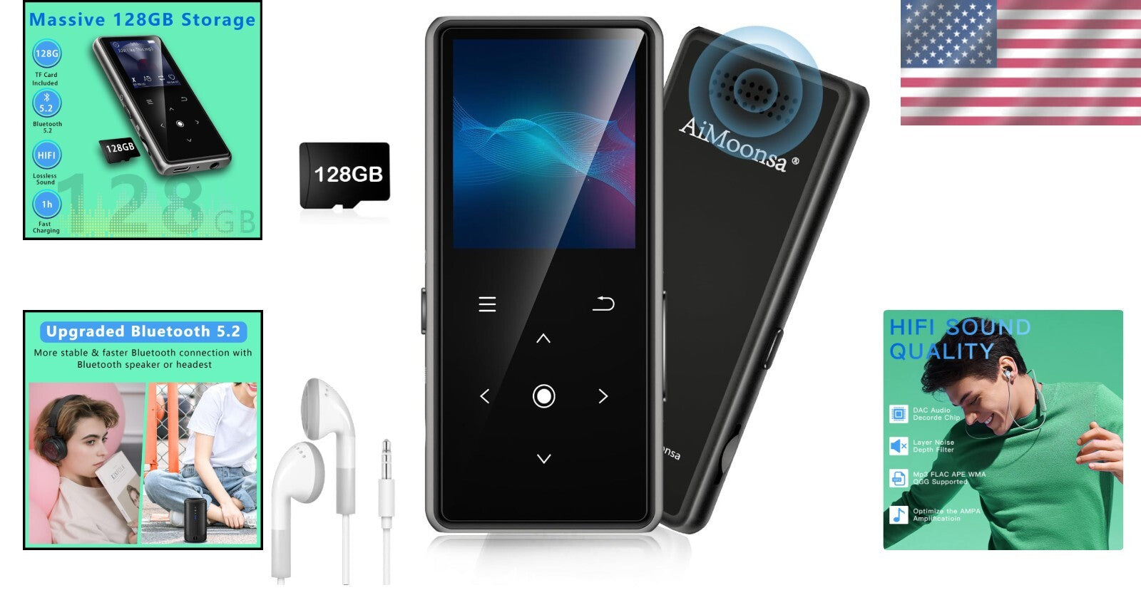 Portable 128GB MP3 Player with Bluetooth 5.2 & Built-in HD Speaker – Great Gift!