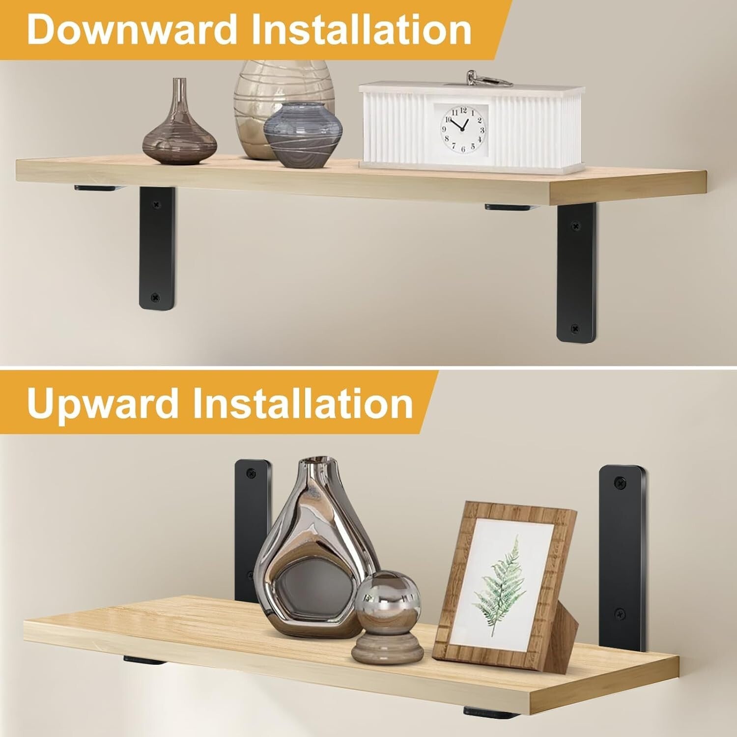 12 Pack Heavy-Duty Black Steel Shelf Brackets - 8"x6" for Sturdy Support