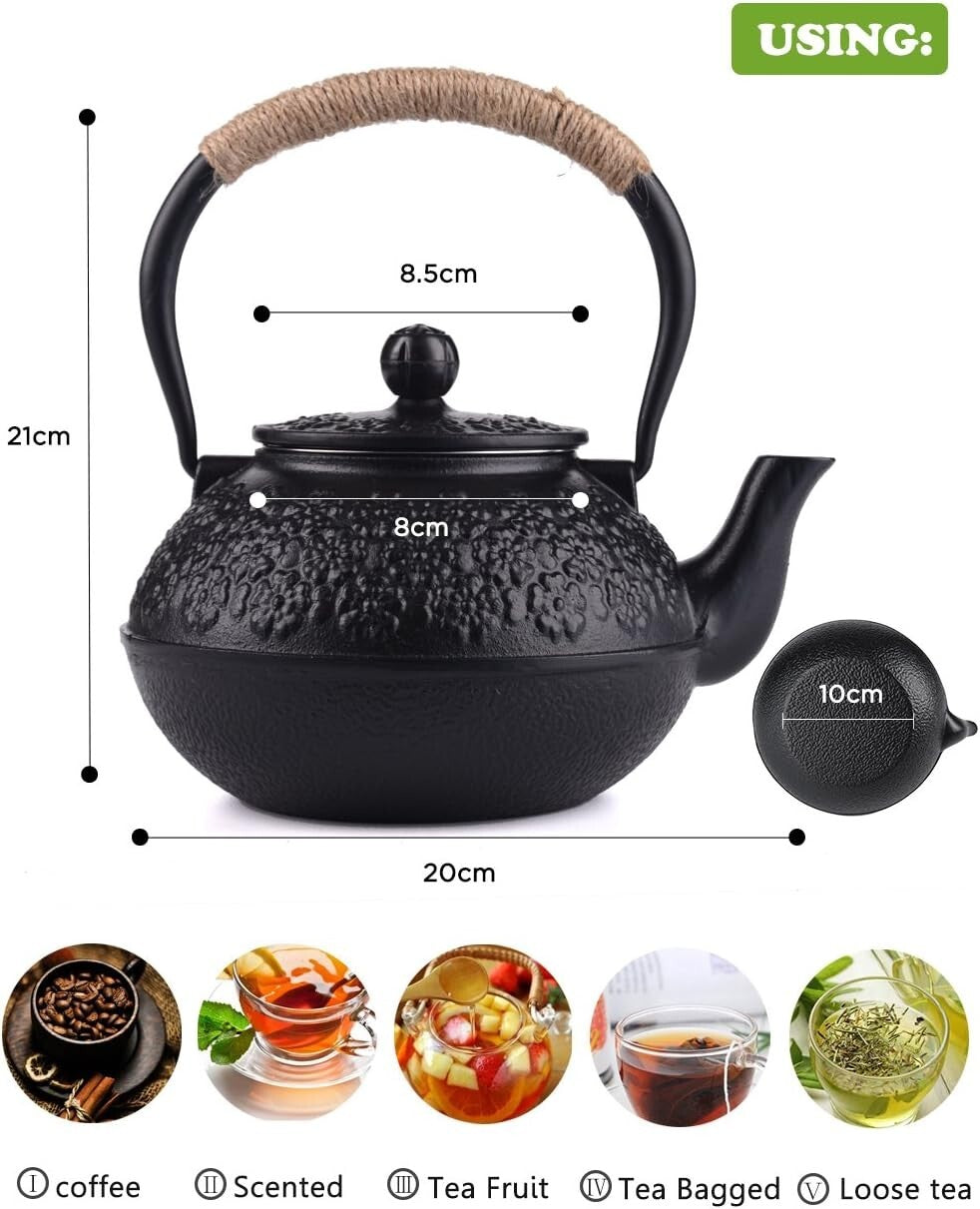 Handcrafted 1200ml Cast Iron Teapot with Enamel Interior for Flawless Brewing