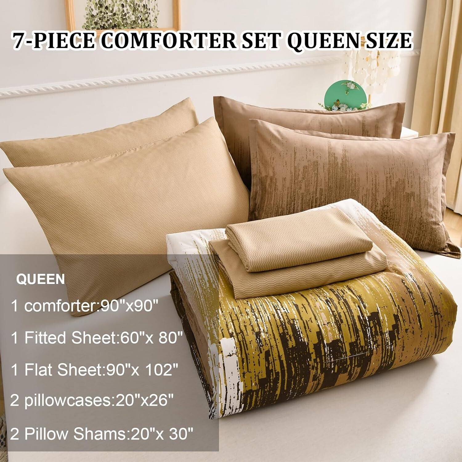 Soft Microfiber 7-Piece Comforter Set in Brown - Queen Size with Pillow Covers