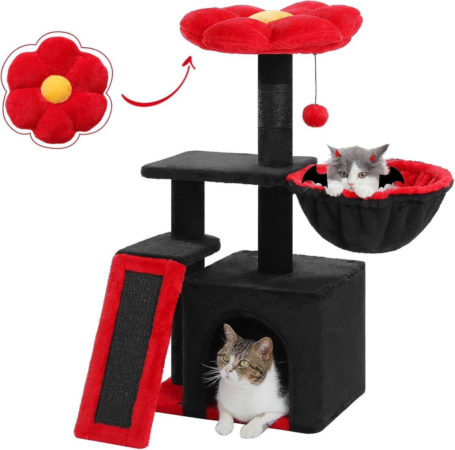 Multi-Level Indoor Cat Tree: Gothic Design with Hammock & Sisal Scratching Ramp