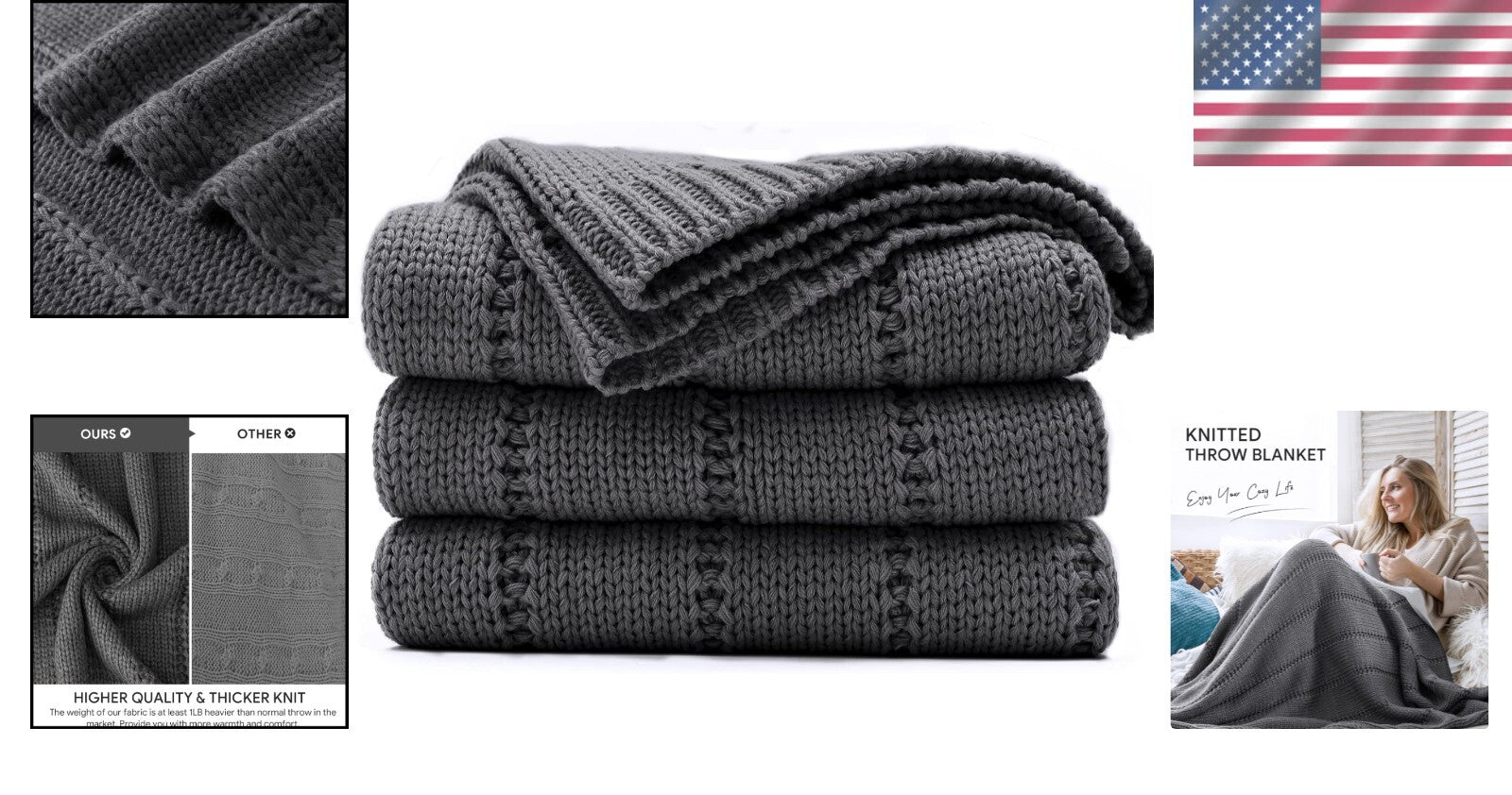 Luxurious Soft Chunky Knit Blanket in Dark Grey - Perfect for Relaxing Moments