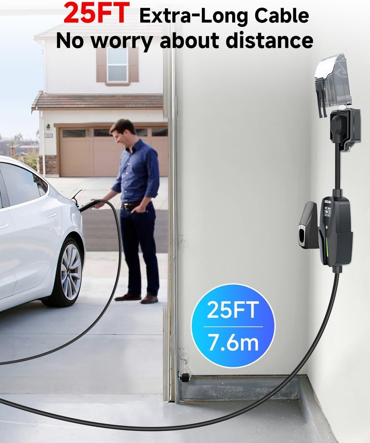 32Amp Level 2 EV Charger - 7.68kW NEMA 14-50 Plug for Rapid Tesla Charging