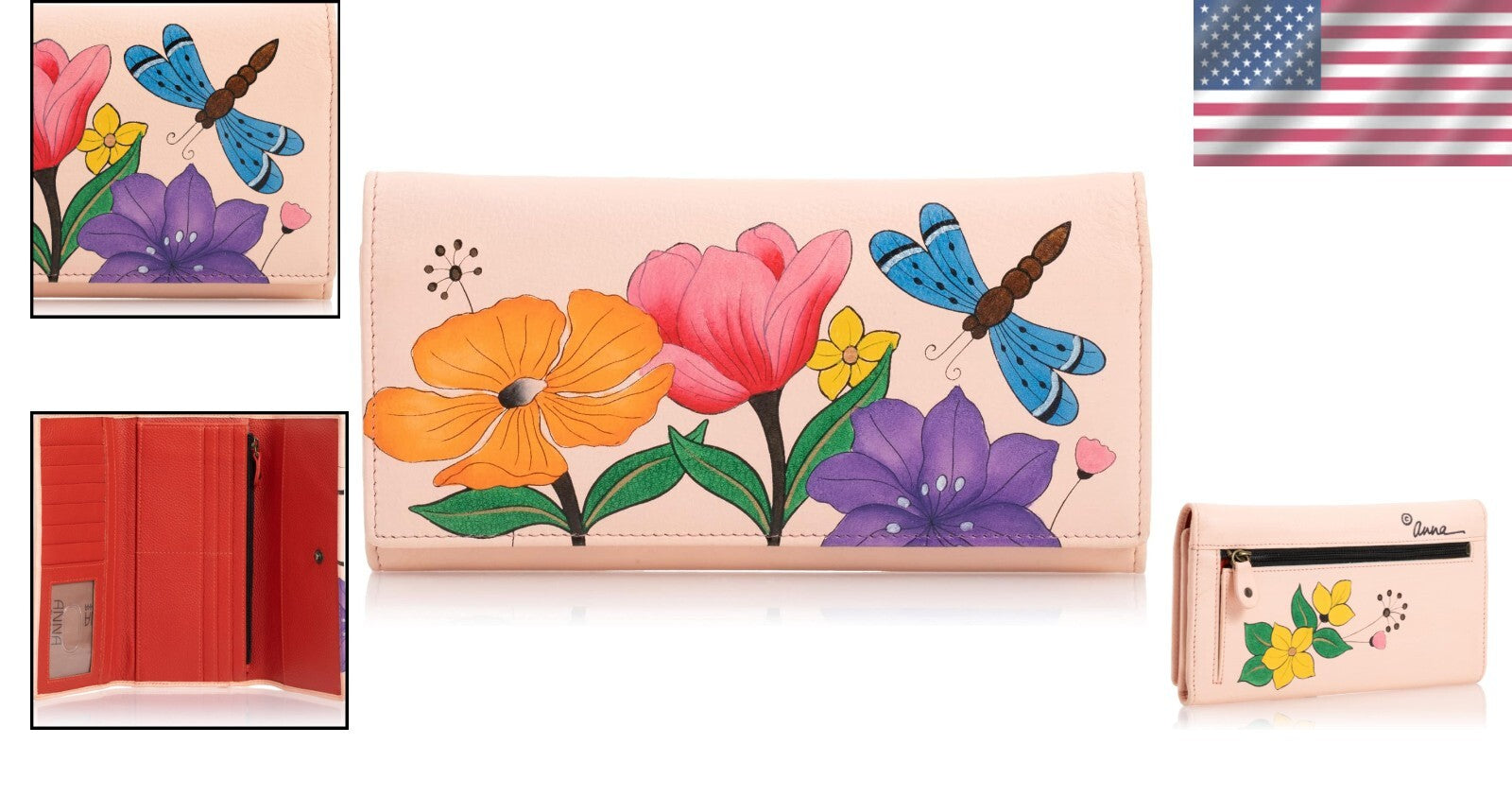 Stylish Hand-Painted Leather Wallet: 7.5” with Magnetic Closure and Coin Pocket