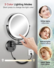 Load image into Gallery viewer, Stainless Steel 9" Wall-Mounted Magnifying Mirror with Extendable Arm &amp; LEDs