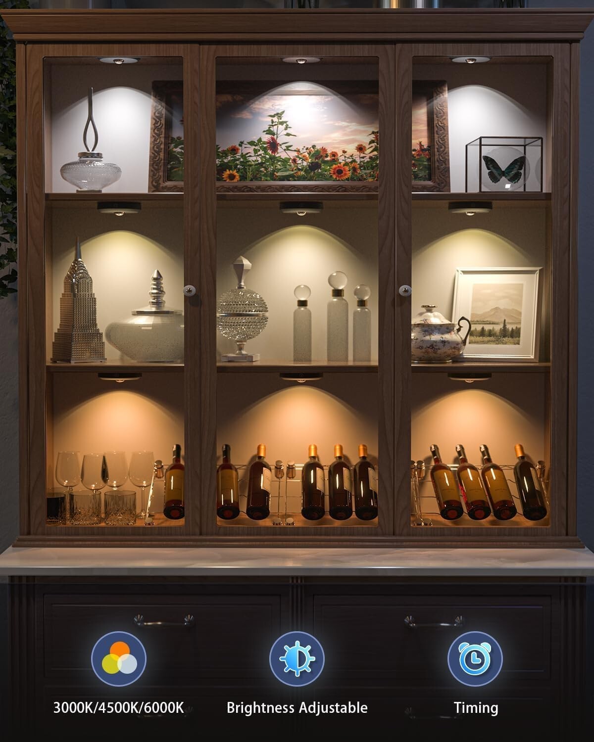 6 Pack of Dimmable Rechargeable Under Cabinet Lights with Remote Control & Timer