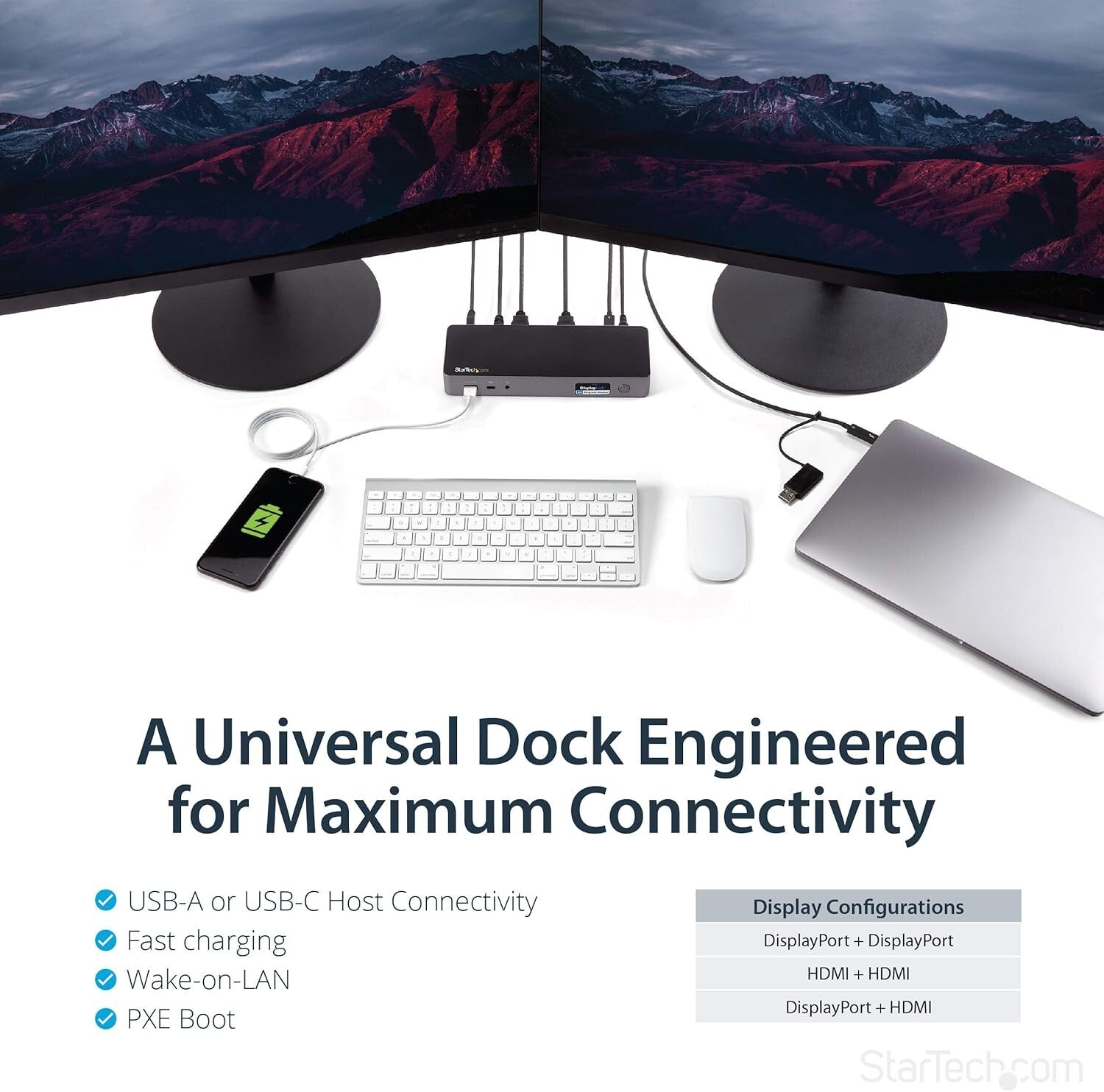 Universal Hybrid Laptop Docking Station - Dual 4K HDMI & DisplayPort Support