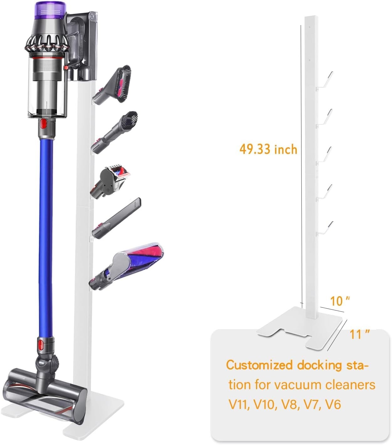 Durable Metal Organizer Rack with 5 Hooks for V-Series Cordless Vacuum Cleaners