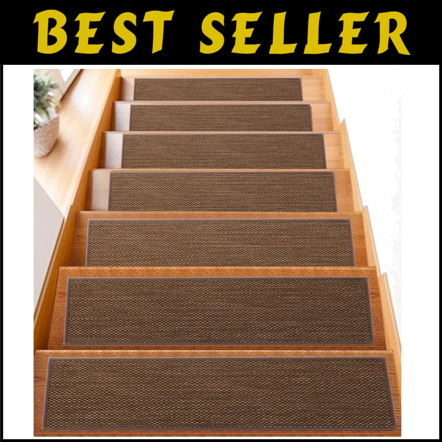 15-Pack Machine Washable Stair Treads for Wooden Steps - Brown Comfort Solution