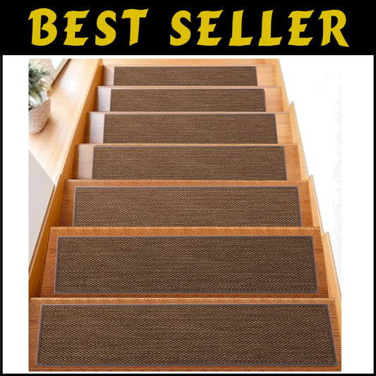 15-Pack Machine Washable Stair Treads for Wooden Steps - Brown Comfort Solution