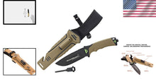 Load image into Gallery viewer, Versatile Brown Rubber Handle Bowie Knife with Firestarter &amp; Cord Cutter, 4.25"