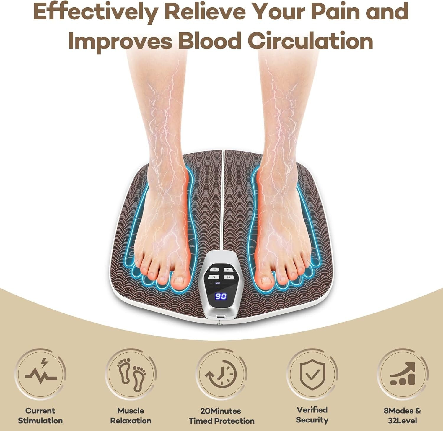 8-Modes Foot Massager Mat for Pain Relief & Muscle Relaxation, USB Rechargeable