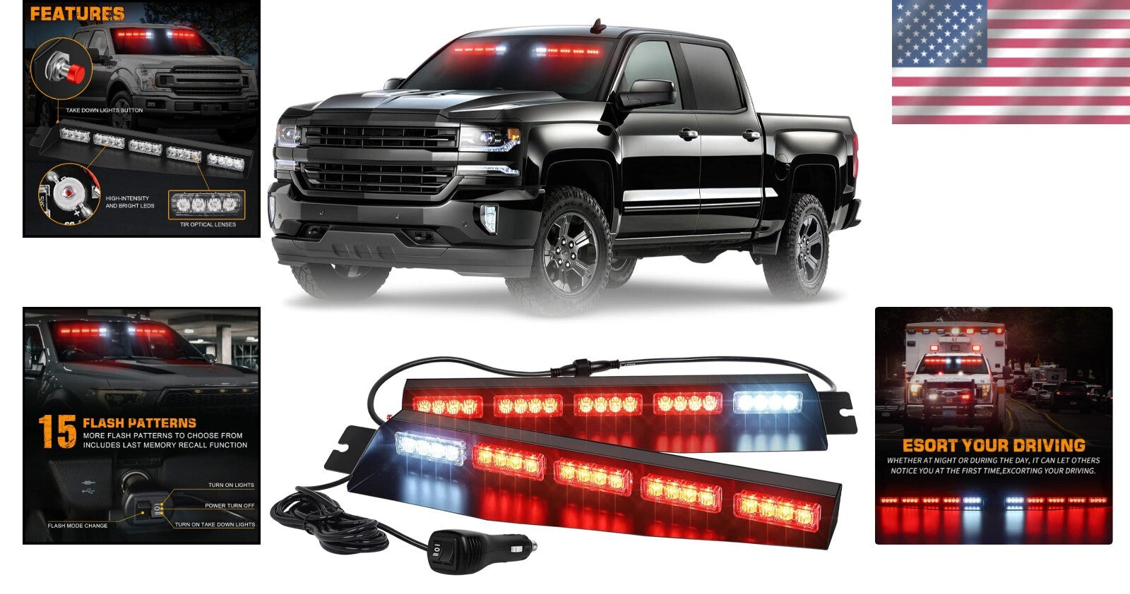 Durable 2x17 Inch LED Warning Safety Lights Bar for Trucks & Emergency Vehicles