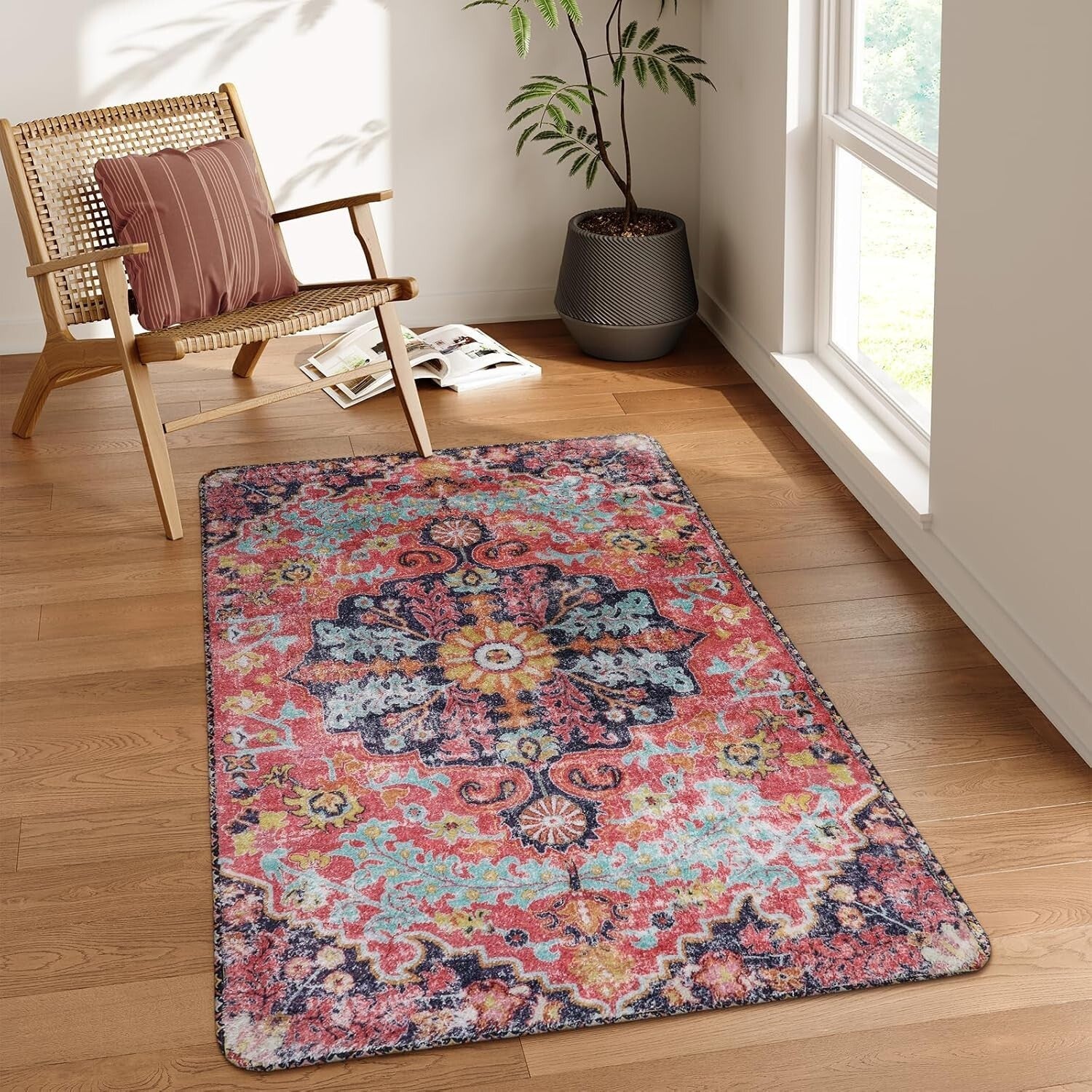 Stylish 3'x5' Fuchsia Non-Slip Rug - Ideal for Entrances & High Traffic Areas