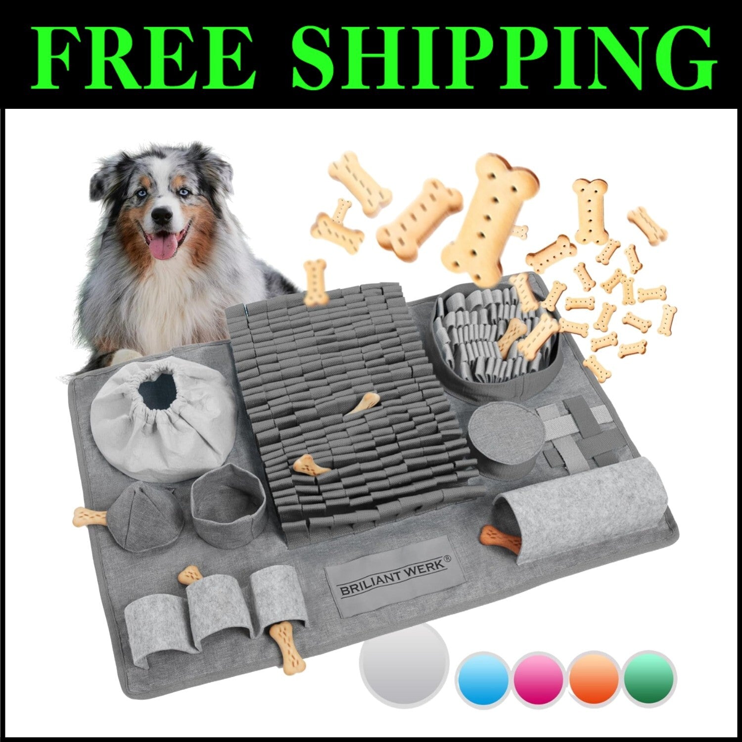 Grey Snuffle Mat for Dogs - Machine Washable with 10 Challenges for All Sizes