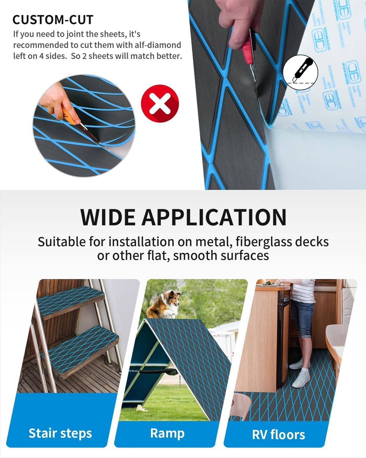 Diamond Pattern Self-Adhesive EVA Foam Boat Flooring Mat - 96''x45'' Non-Slip