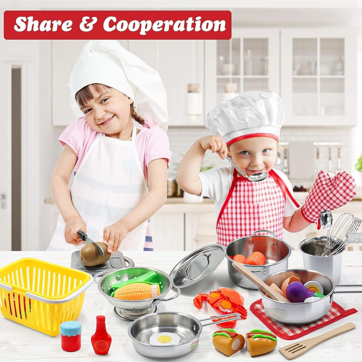 Interactive 32-Piece Kitchen Toys Set for Kids - Apron, Accessories & Play Food