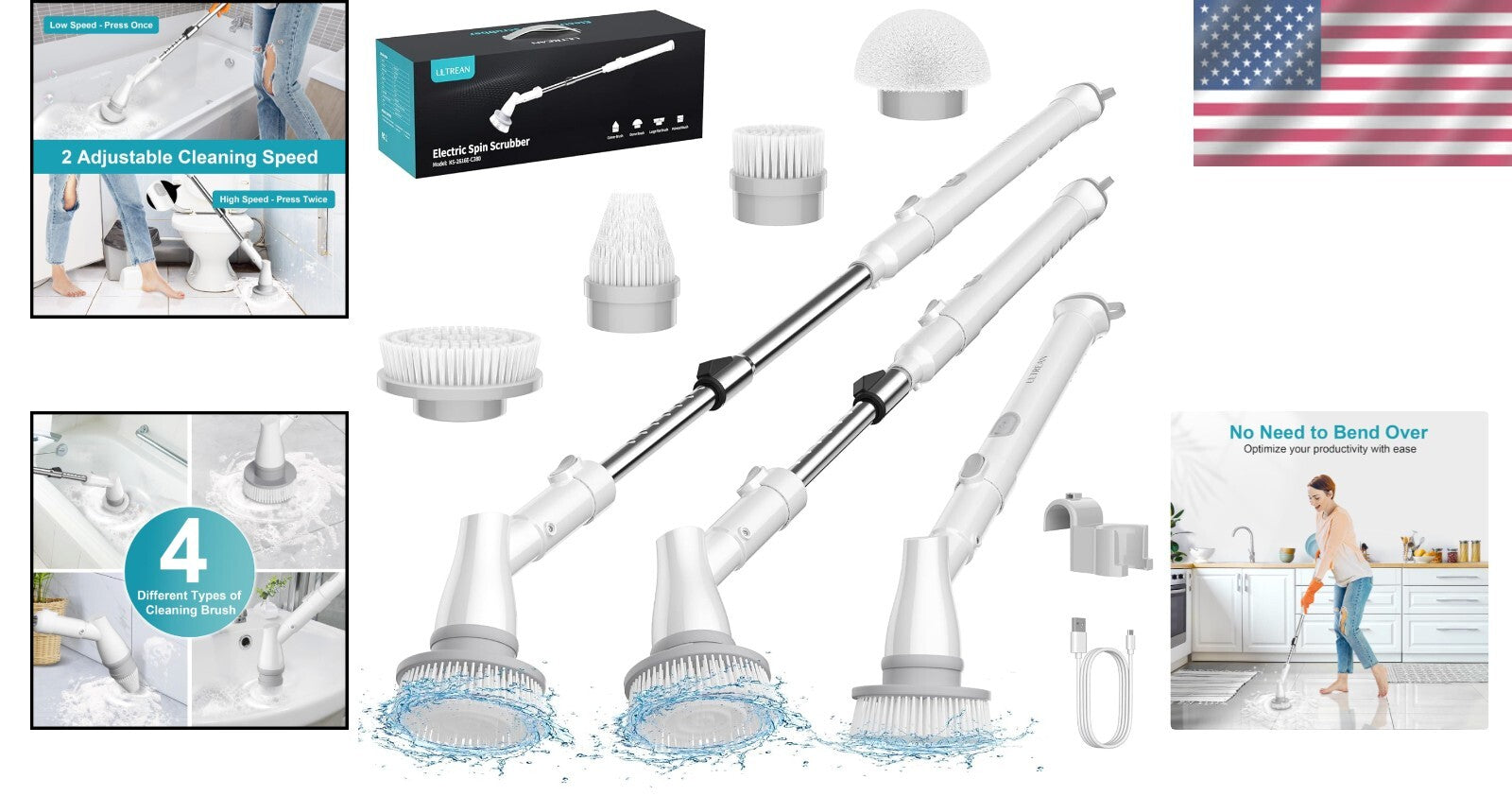 Waterproof Spin Scrubber with Extending Handle - Ideal for Bathroom Cleanings