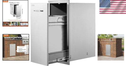 13.4"W Outdoor Kitchen Trash Bin - Durable Stainless Steel with Silent Rails