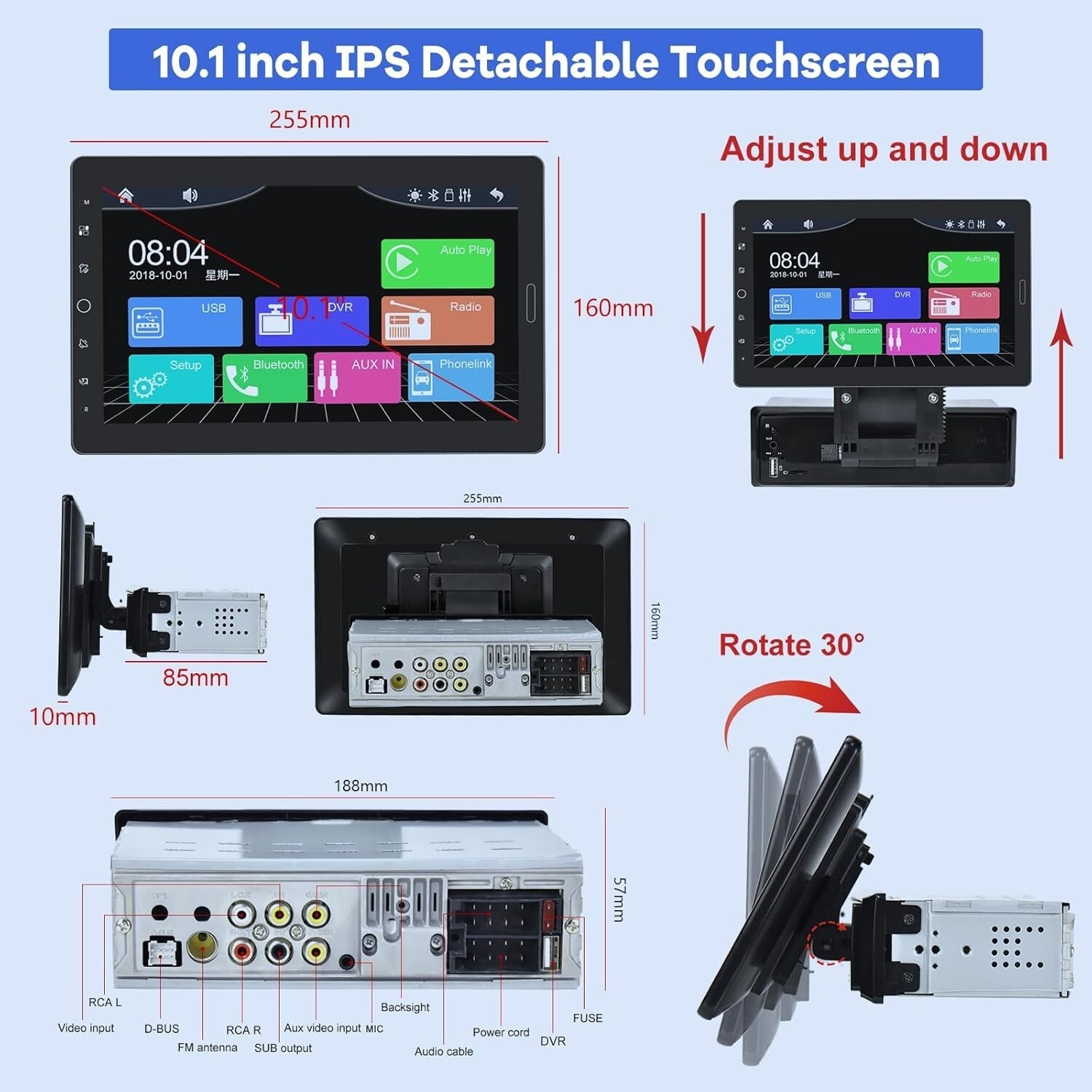 10.1" Single Din Car Stereo: Touchscreen, Bluetooth, & Backup Camera Compatible