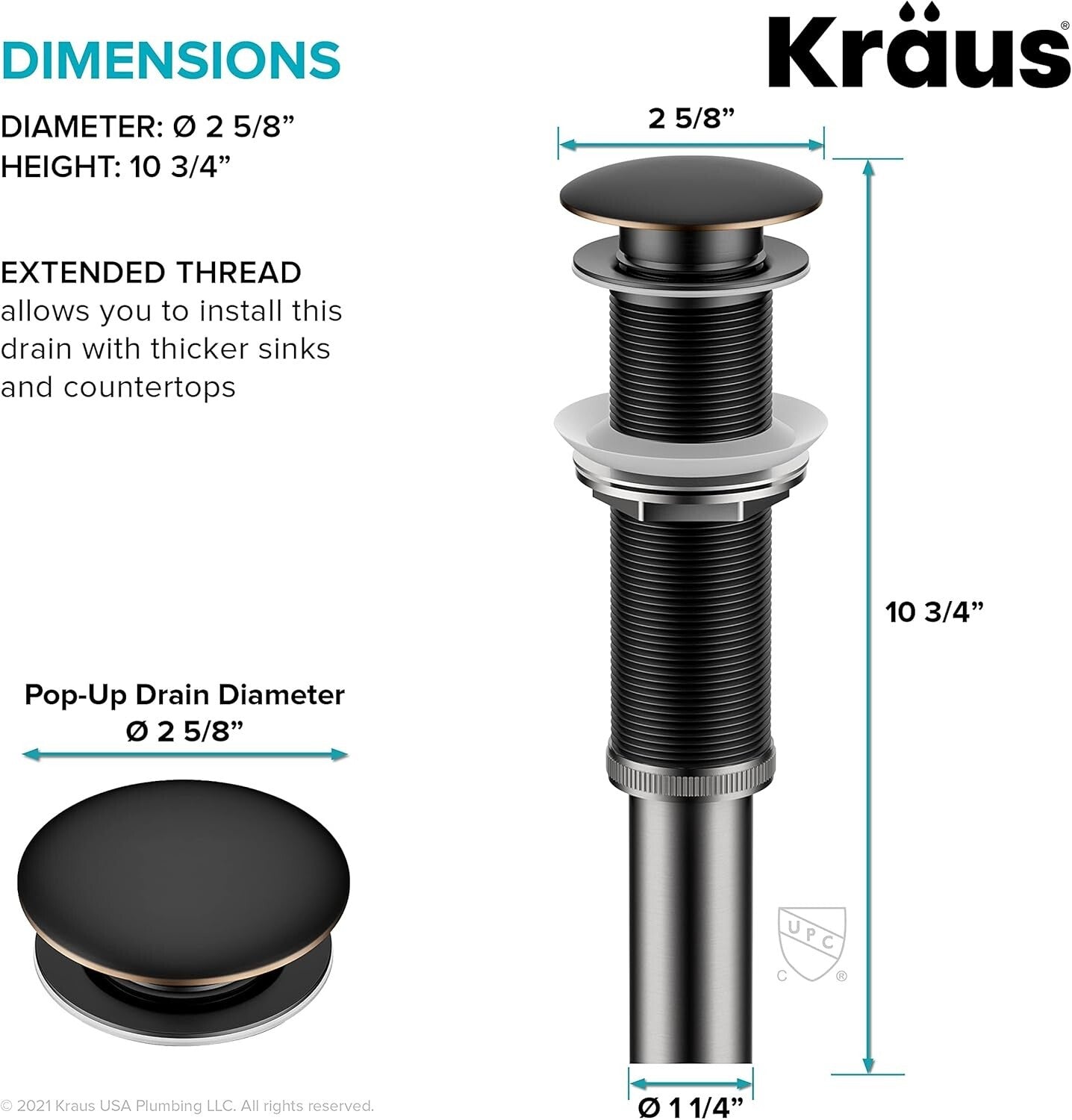 Corrosion-Resistant Pop-Up Sink Drain in Oil Rubbed Bronze for Stylish Bathrooms