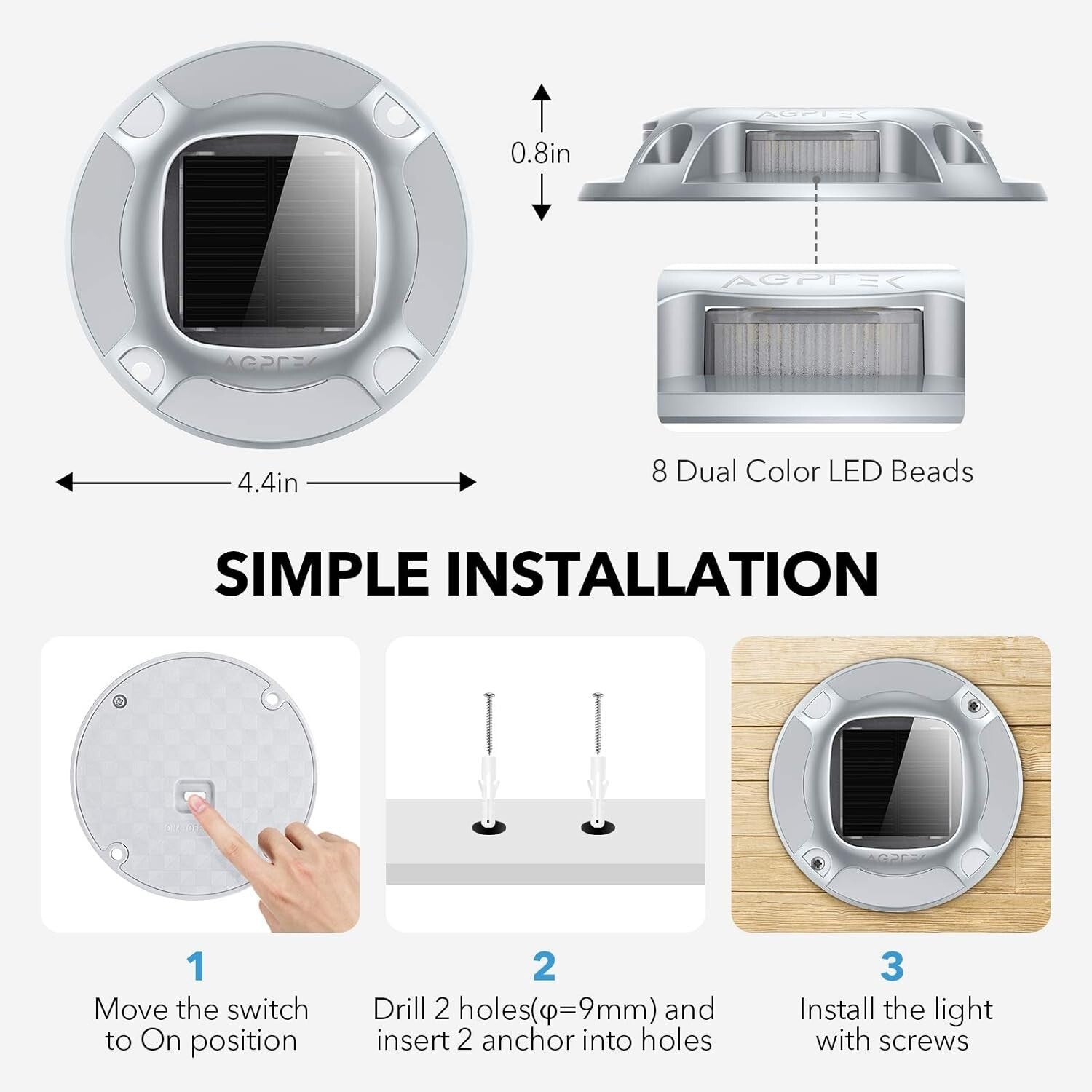 12 Pack Waterproof Solar Deck Lights – Dusk to Dawn Dual Color LED Illumination