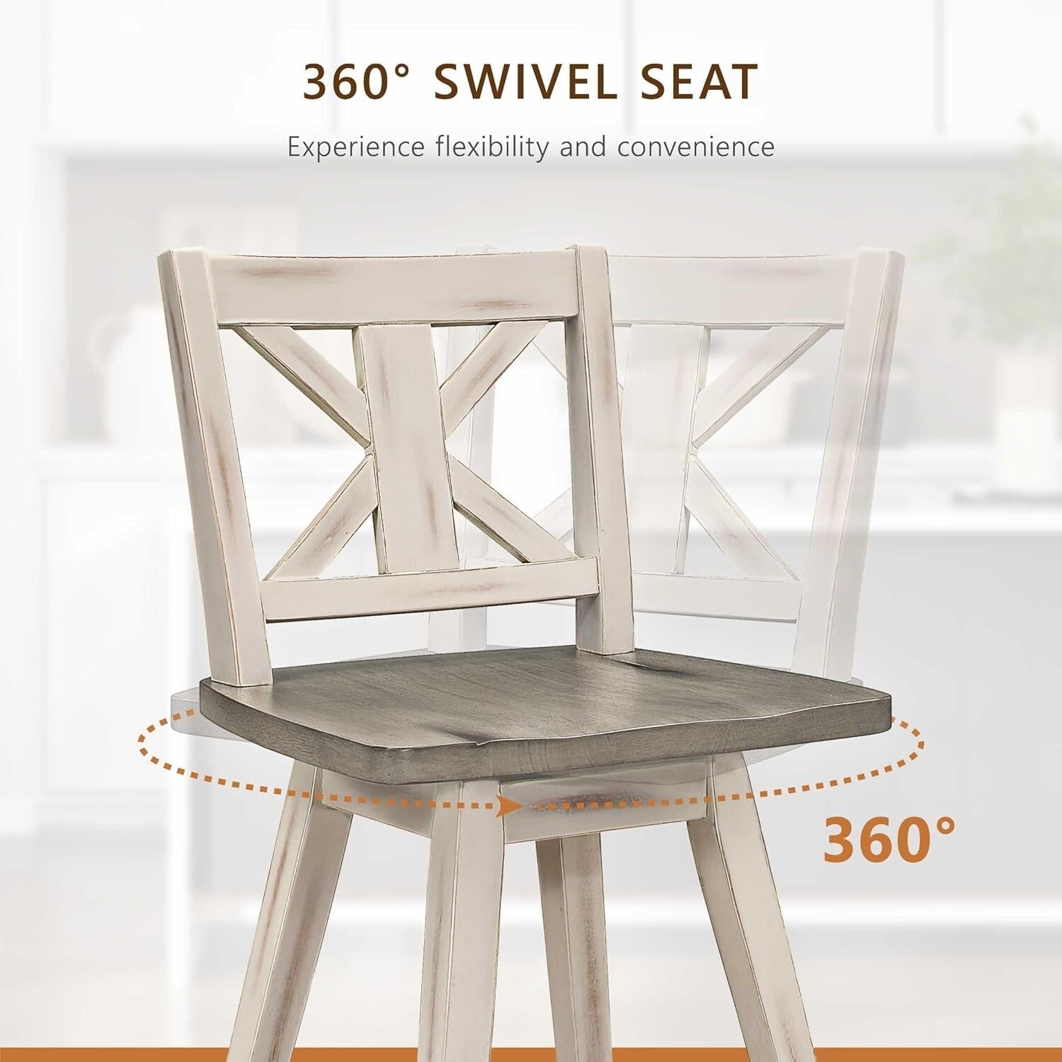 Rustic White High Back Swivel Bar Stools Set of 2 - Perfect for Farmhouse Decor