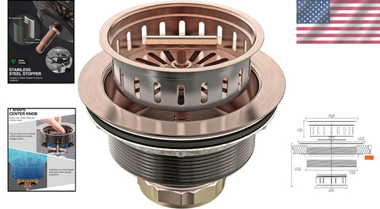 Elegant Copper Kitchen Sink Drain Kit with Removable Strainer for Easy Cleaning