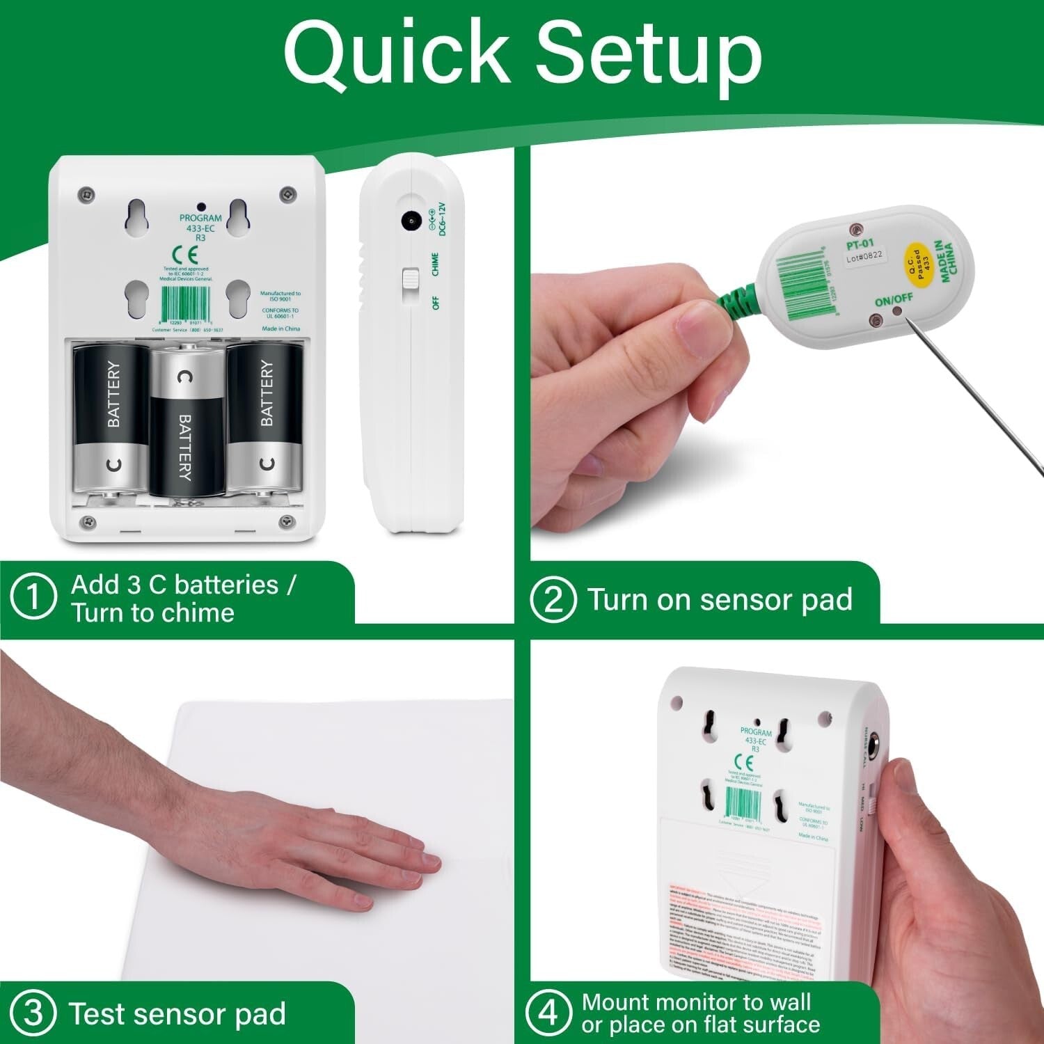 Smart Caregiver Wireless Bed Alarm System - 10x30” Safety Pad with Monitor